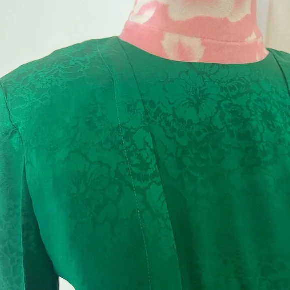 Vintage 90s Papéll Silk Green Floral Long Sleeve Pleated Sz 4 Button Midi Dress - Picture 5 of 7